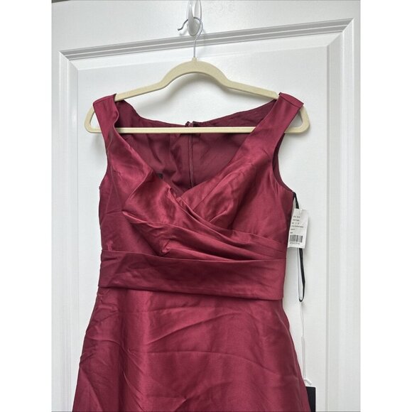 Alfred Sung Size 4 Burgundy D811S Off Shoulder Satin Maxi Gown Cocktail Dress - Picture 5 of 11